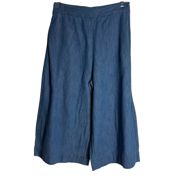 MADEWELL Huston Linen Blend Wide-Leg Crop Pants in Chambray Blue Size Large - Picture 3 of 11